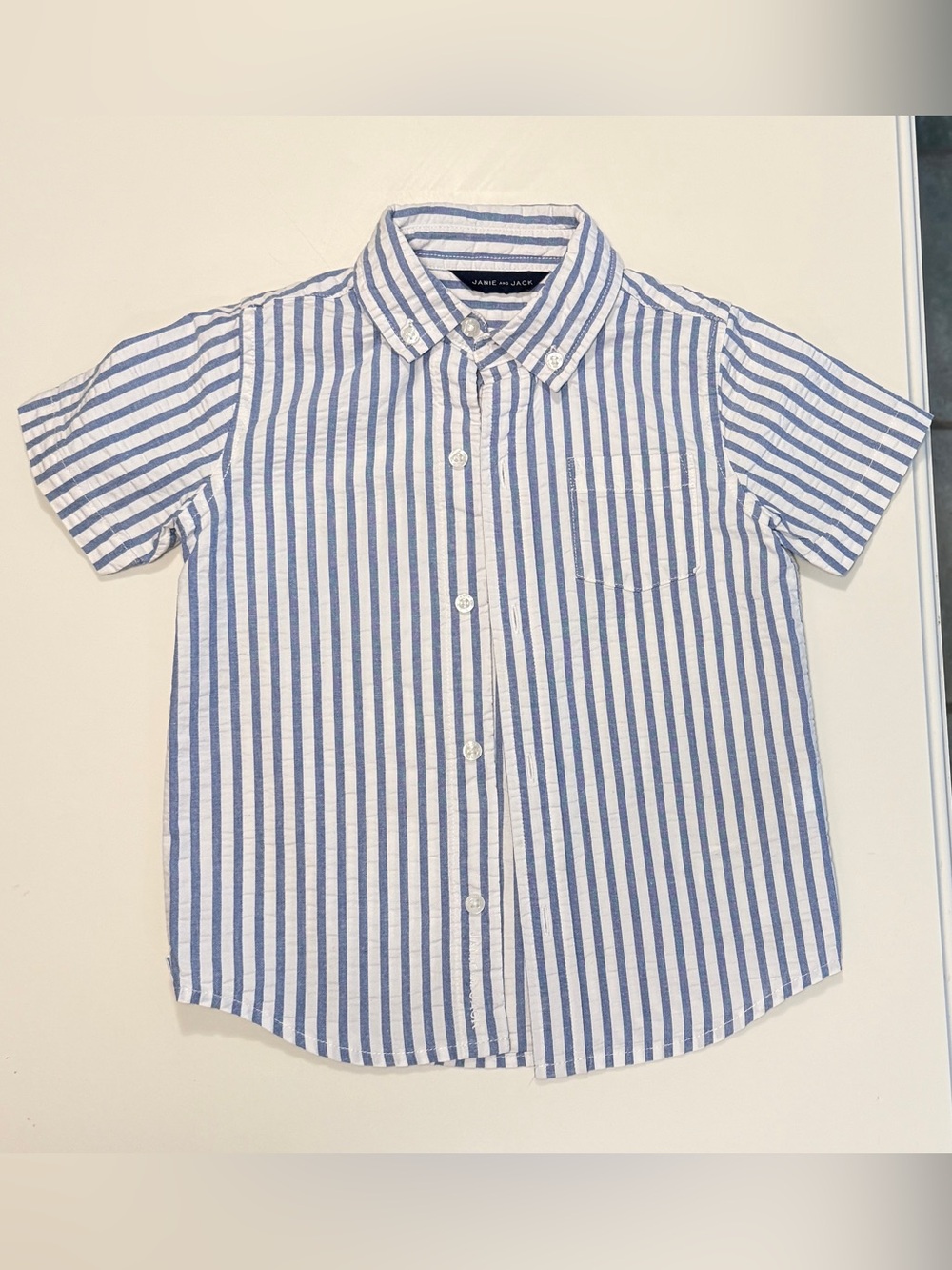 Janie and Jack Cotton Seersucker Short Sleeve Button-Down 3T
